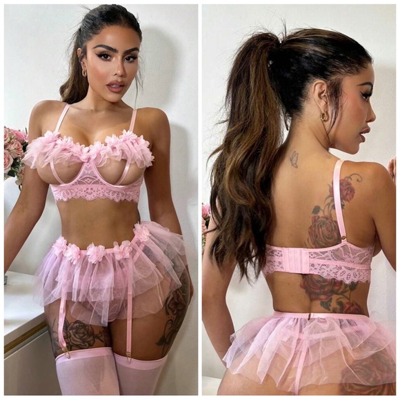 ❤️ NEW Floral Lace Underwire Garter Lingerie Set With 1pair Stocking - Picture 6 of 7